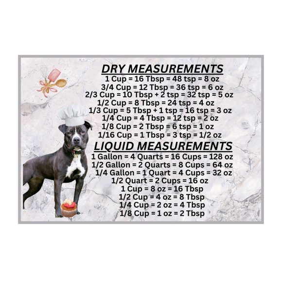 Pit Bull Dog Measuring Chart Magnet Kitchen Baking Guide - Picture 1 of 1